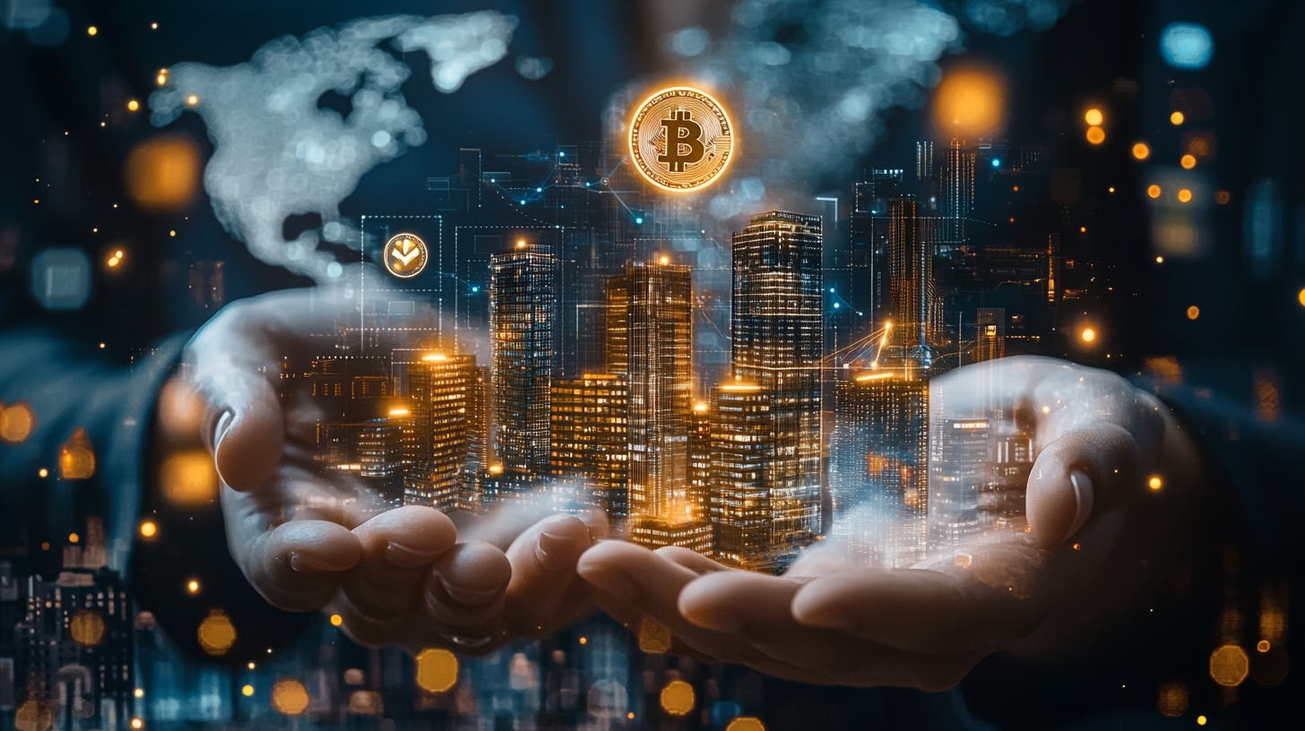 Abstract visualization of tokenized invoices flowing into RWA-backed stablecoin credit lines for SMEs on a blockchain network, illustrating 2026 invoice financing innovation